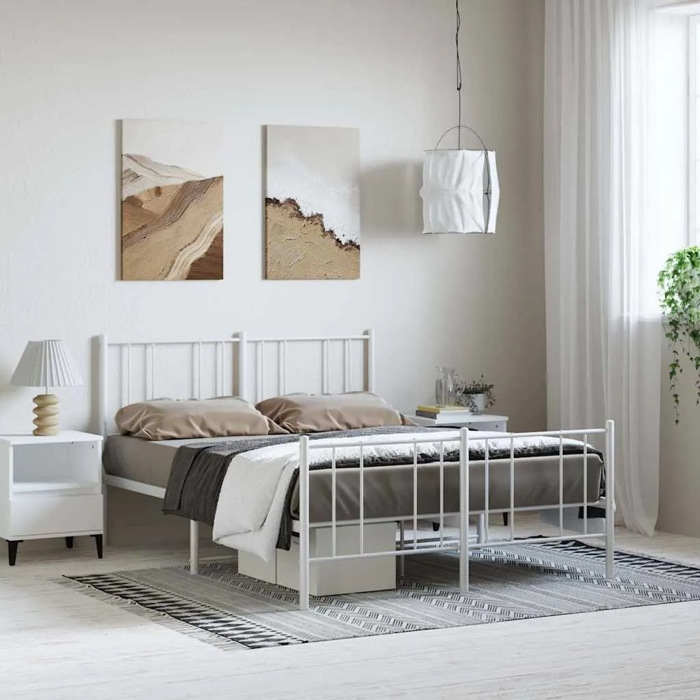 352549 vidaXL Метална рамка за легло с горна и долна табла, бяла, 150x200 см