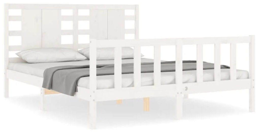 3192822 vidaXL Рамка за легло с табла бяла 5FT King Size масивно дърво