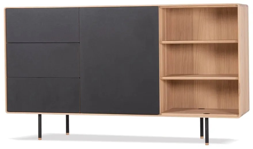 Черен/естествен нисък скрин от масивен дъб 176x100 cm Fina – Gazzda