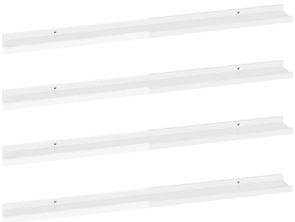 326656 vidaXL Стенни рафтове, 4 бр, бял гланц, 100x9x3 см