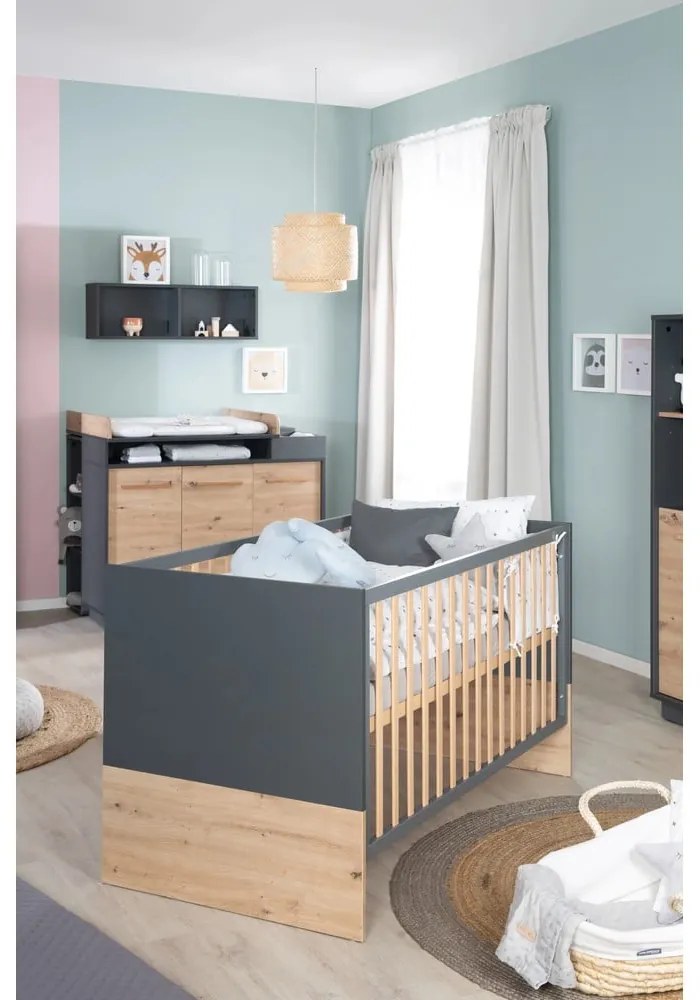 Детско креватче в тъмно сиво-натурален цвят 70x140 cm Lenn - Roba