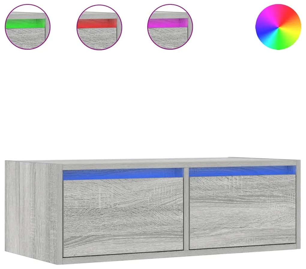 860234 vidaXL ТВ шкаф с LED осветление, сив сонома, 75x35,5x25 см