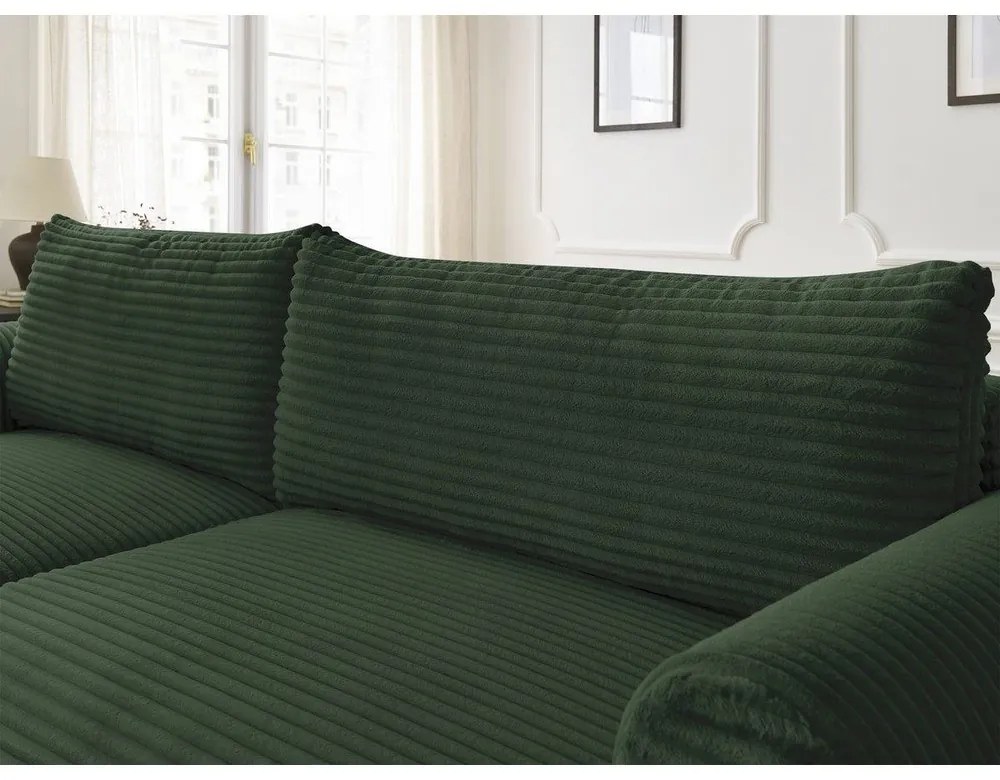 Тъмнозелен разтегателен ъглов диван от рипсено кадифе (ляв ъгъл) Lucien – Bobochic Paris