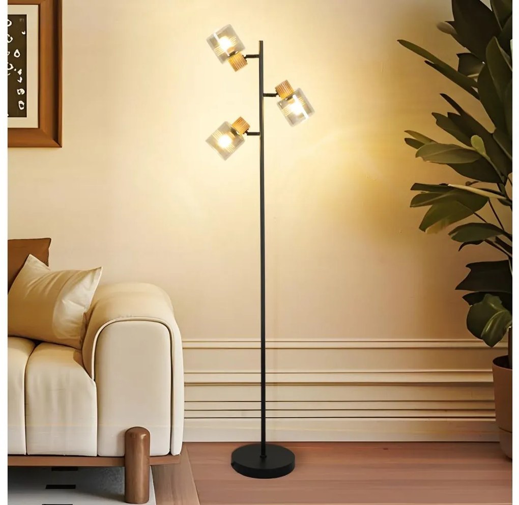 Brilagi - Подова лампа HYGGE 3xE14/15W/230V каучуково дърво/димчато