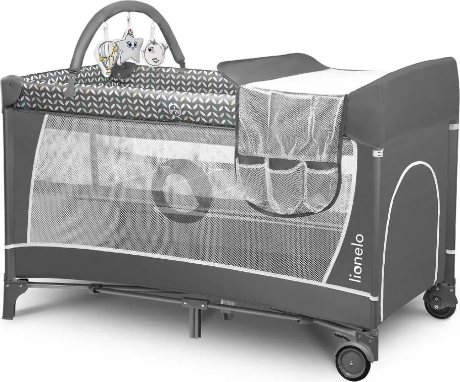 Lionelo - Преносимо бебешко креватче FLOWER, сиво Scandi