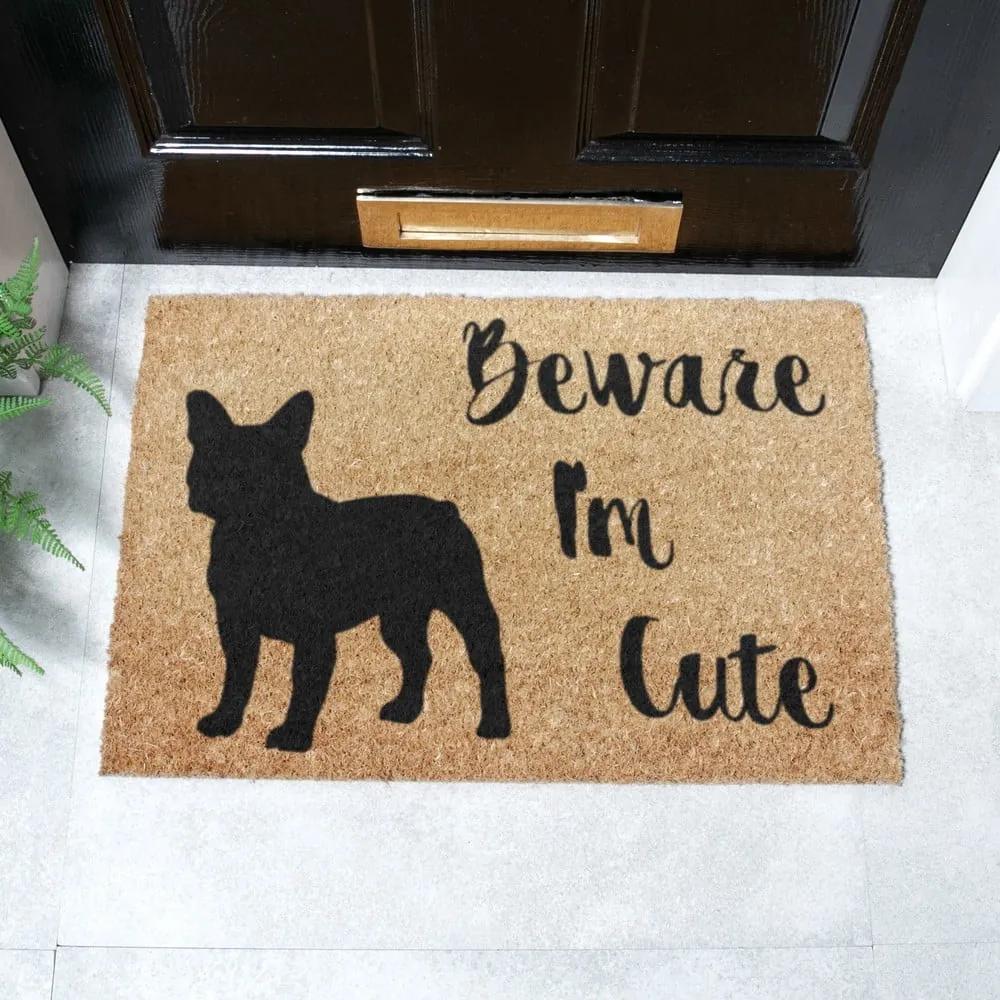 Изтривалка от кокосови влакна 40x60 cm Beware I'm Cute French Bulldog – Artsy Doormats