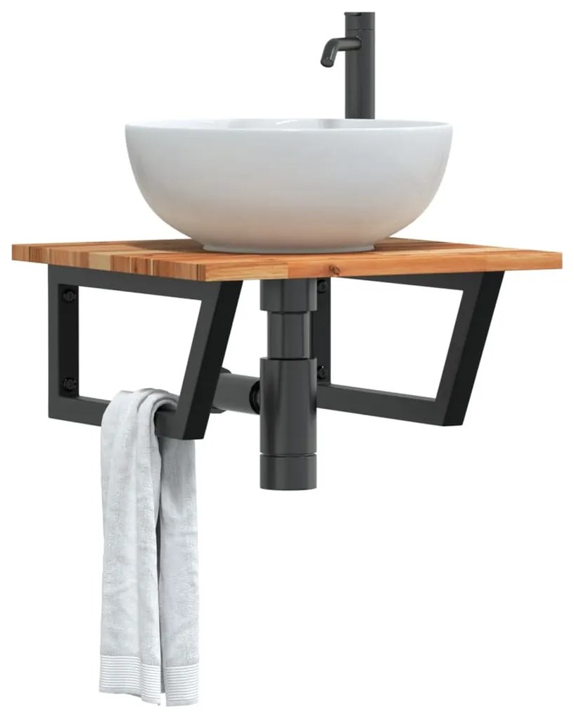 3302771 vidaXL Стенен рафт за мивка, стомана и масивно дърво акация