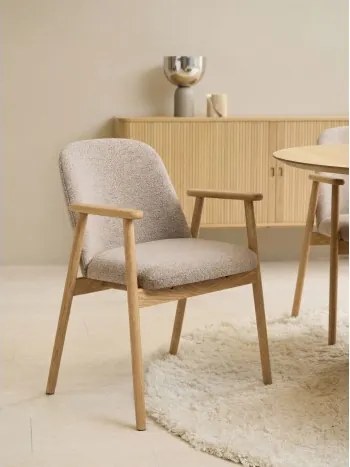 РОДЭРИЦ Ляттэ Бэигэ (тъкан Монза 60)/рамка от лакиран дъб - ДЪРВЕН СТОЛ БУКЛЕ РЕТРО