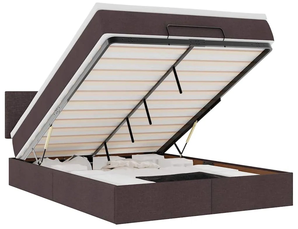 3312232 vidaXL Османска легло с матрак и LED, тъмнокафяво, 140x200 см, плат