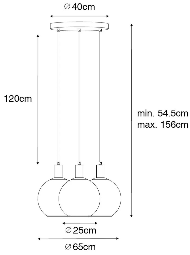 Дизайнерски висящ аплик черен със златно стъкло 3-светлина - Bert