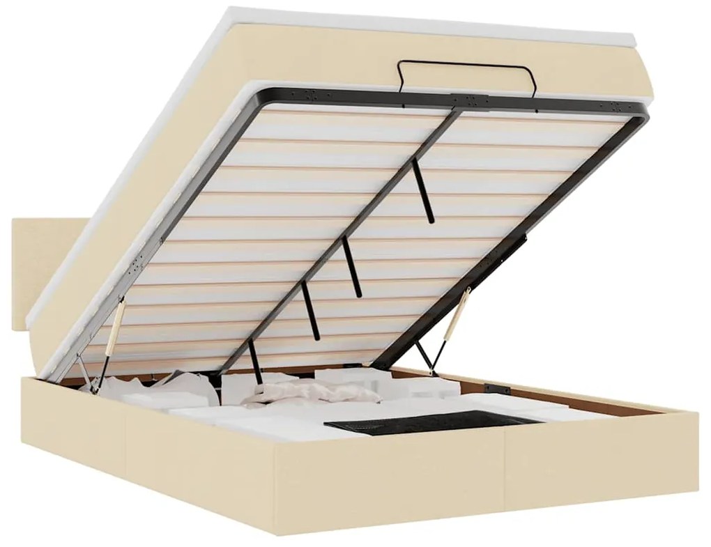 3312234 vidaXL Османска легло с матрак и LED, кремаво, 140x200 см, плат