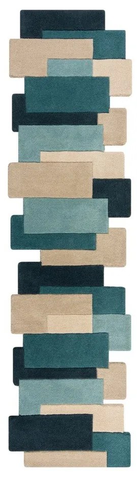 Синьо-бежова вълнена пътека 66x300 cm Collage – Flair Rugs