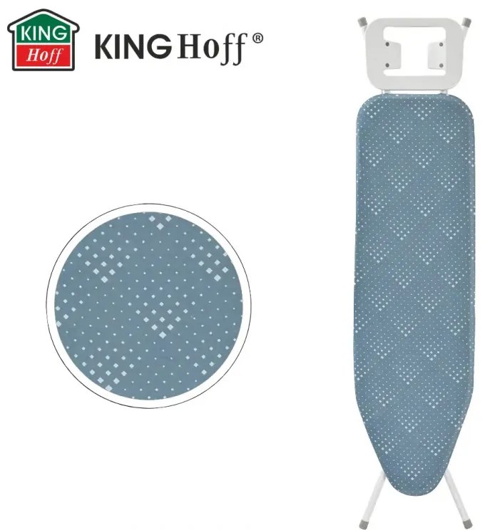 Маса за гладене Kinghoff KH 1938, 107.5x30.5 см, 4 позиции за регулиране, Поставка за ютия, Син