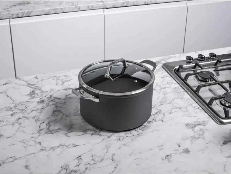 Комплект тенджери Ninja ZeroStick C33300DE, 6 части, До 260°C, Незалепващо покритие, Без PFAS, Стъклен капак, Индукция, Черен