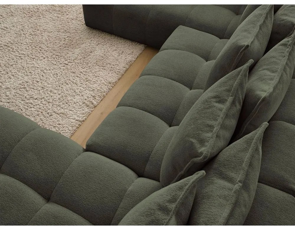 Зелен шенилов сгъваем/с място за съхранение ъглов диван (ляв ъгъл/U форма) Everest – Bobochic Paris