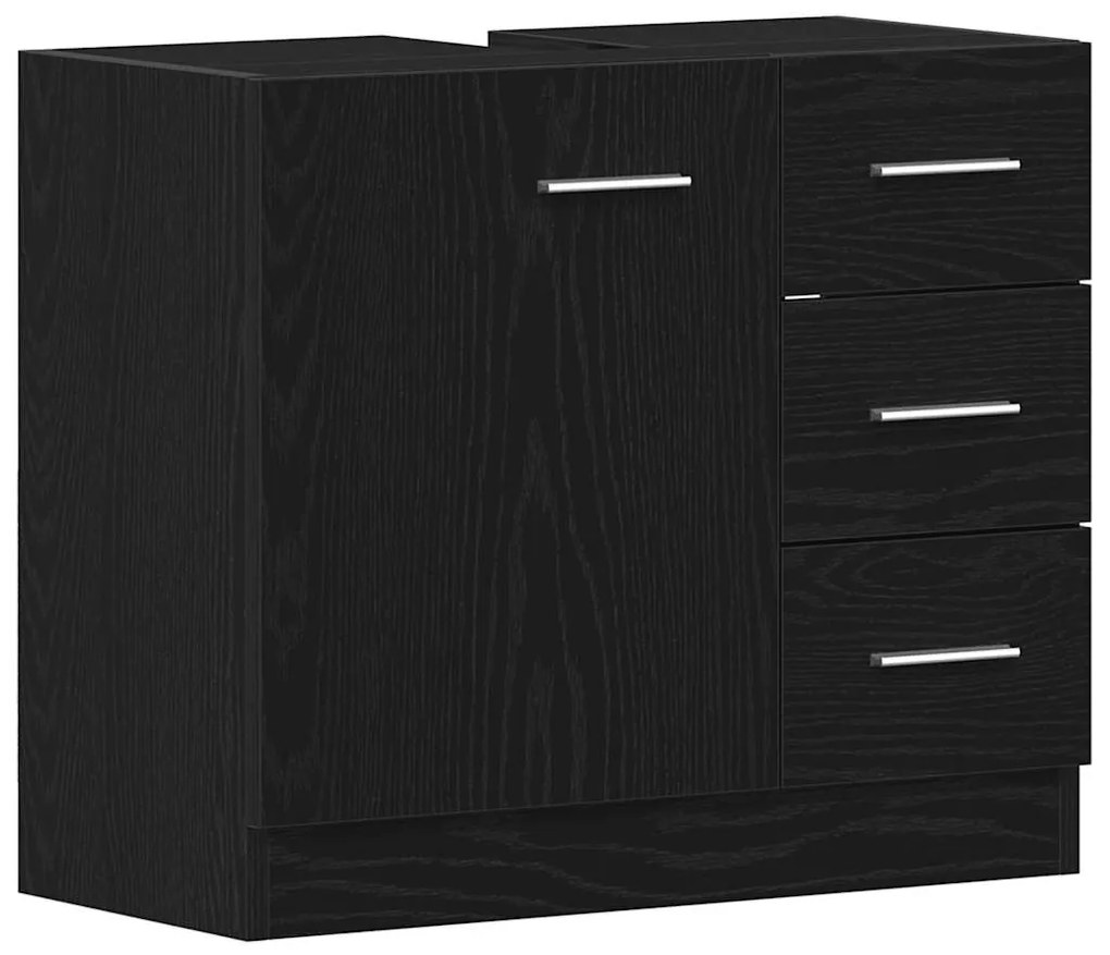 862022 vidaXL Шкаф за мивка, черно и дъб, 63x30x54 см, инженерно дърво