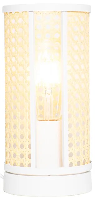 Ориенталска настолна лампа бяла с ратан 12 см - Akira