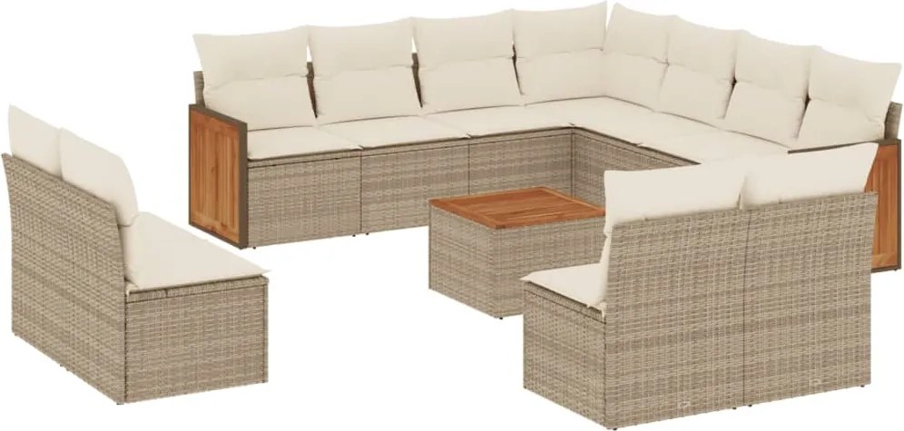 3260175 vidaXL Градински диван с възглавници, 12 части, бежов полиратан