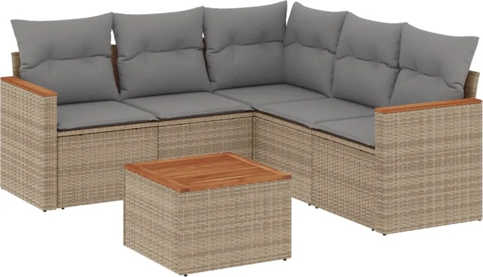 3225968 vidaXL Градински диван с възглавници 6 части бежов микс полиратан