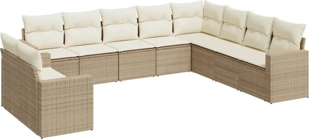 3251505 vidaXL Градински диван с възглавници, 10 части, бежов полиратан