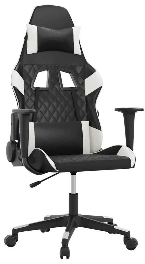 345516 vidaXL Масажен гейминг стол, черно и бяло, изкуствена кожа