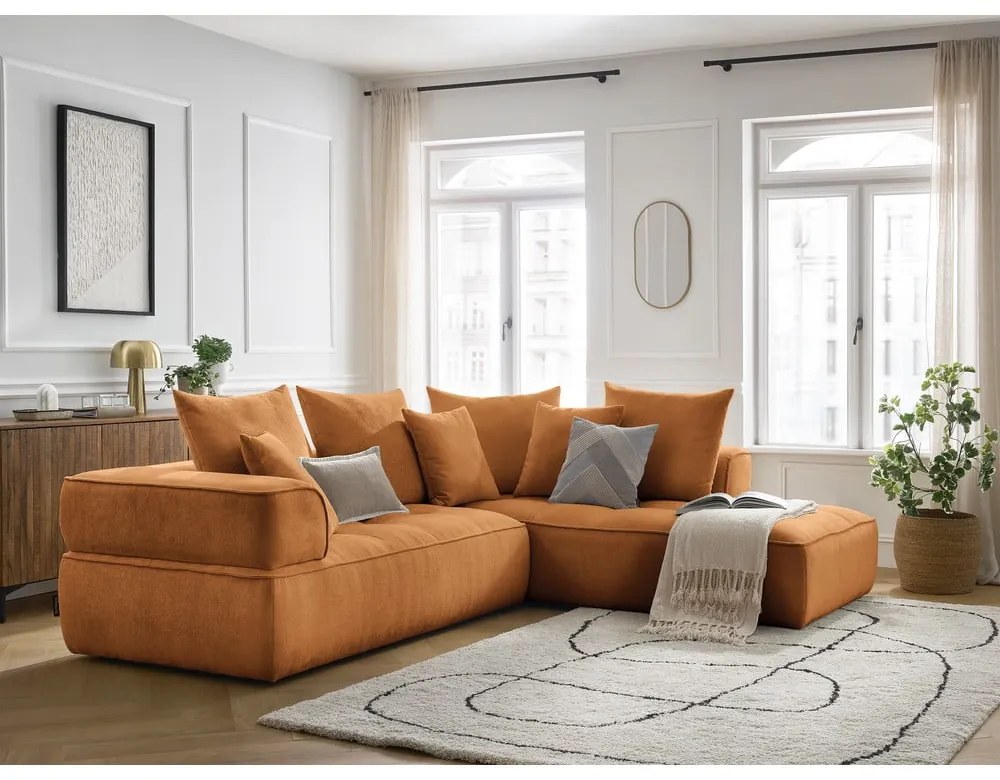 Шенилов ъглов диван в цвят горчица (десен ъгъл/L форма) Whesley – Bobochic Paris