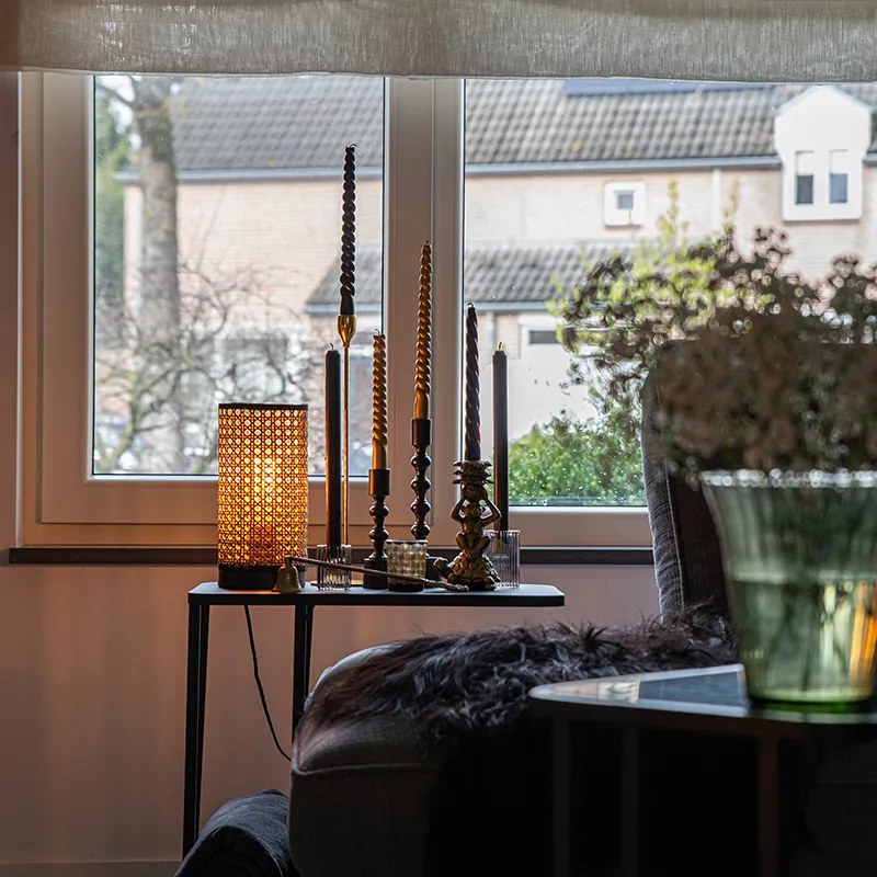 Кънтри настолна лампа ратан с черно - Kata