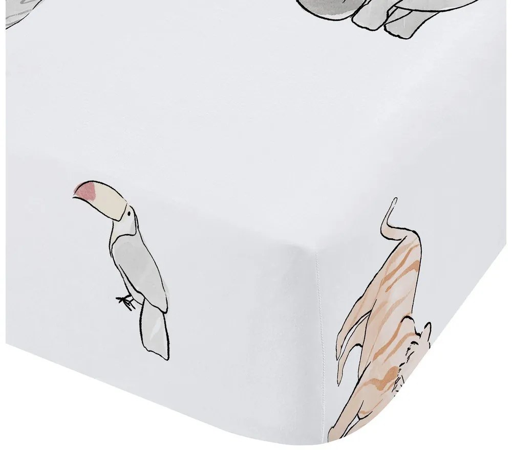 Бял еластичен памучен детски чаршаф за детско креватче 70x140 cm Zoo Animals – Bianca