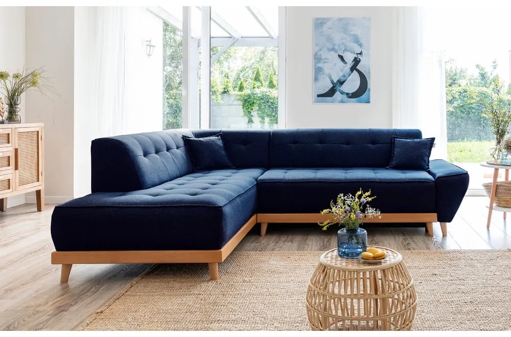 Морскосин ъглов разтегателен диван ляв ъгъл, Dazzling Daisy - Miuform