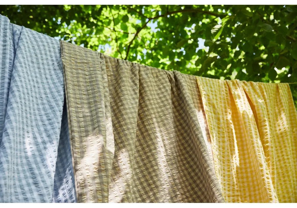 Жълто и бяло удължено крепирано спално бельо за единично легло 140x220 cm Bæk&amp;Bølge - JUNA