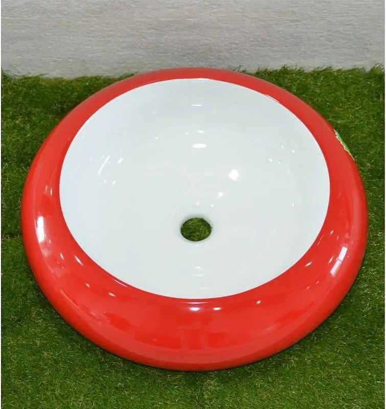 Мивка за баня ICB 010 R&W, монтаж върху плот, порцелан, бял + червен, 50x50x13см