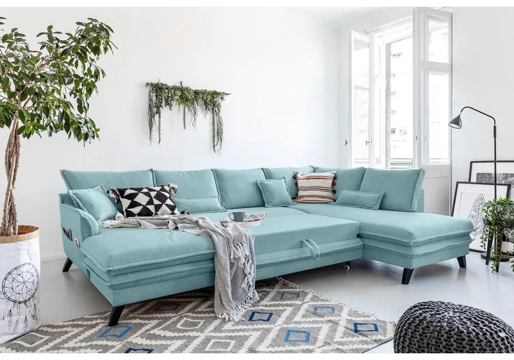 Светлосин U-образен разтегателен диван, десен ъгъл Charming Charlie - Miuform
