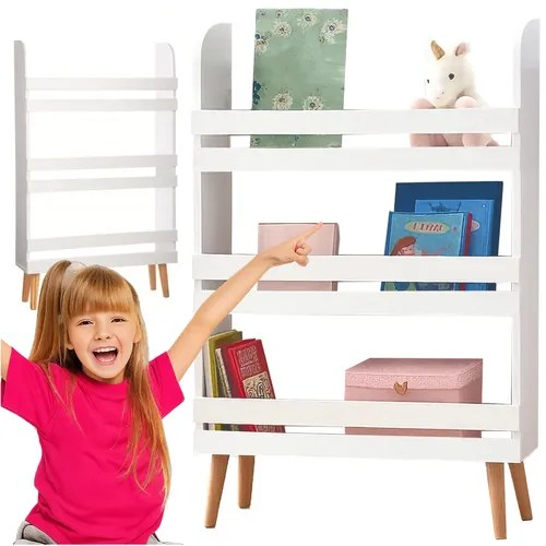 Детски рафт за играчки и книги - бял, 3 рафта