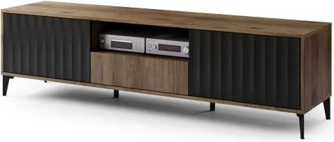 Шкаф РИМИНИ РТВ-182 Елегантен Орех/Черно - МОДЕРЕН ТВ ШКАФ С ЧЕКМЕДЖЕ/РАФТ И НАБРАЗДЕНИ ФРОНТОВЕ
