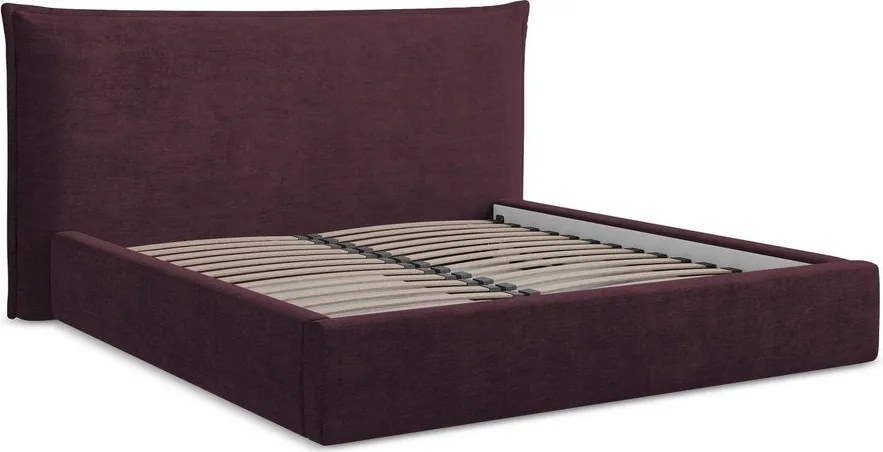 Тъмнолилаво двойно легло 140x200 cm тапицирано с място за съхранение с включена подматрачна рамка Esala – Makamii