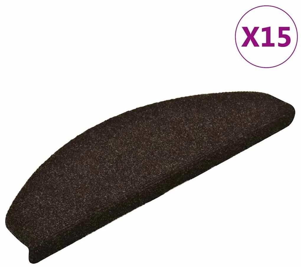 322349 vidaXL Изтривалки за стълби, самозалепващи се, 15 бр., 65x21x4 см, тъмнокафяви, полукръгли, големи