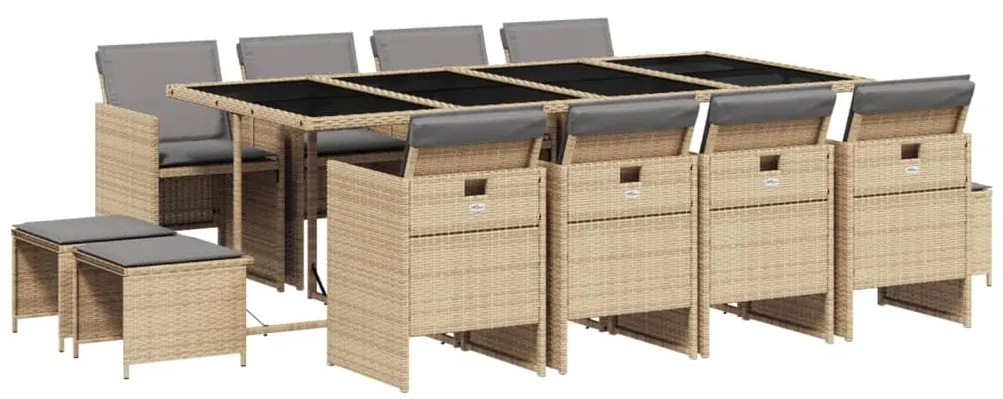 3210624 vidaXL Градински комплект с възглавници, 13части, бежов микс полиратан