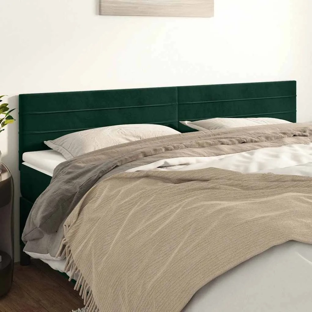 346169 vidaXL Горни табли за легло, 2 бр, тъмнозелени, 80x5x78/88 см кадифе