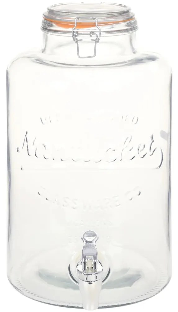 50829 vidaXL Диспенсър за вода XXL, с кран, прозрачен, 8 л, стъкло