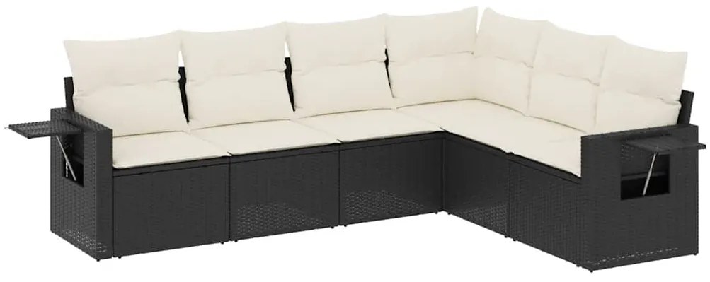 3252543 vidaXL Градински диван с възглавници, 6 части, черен, полиратан