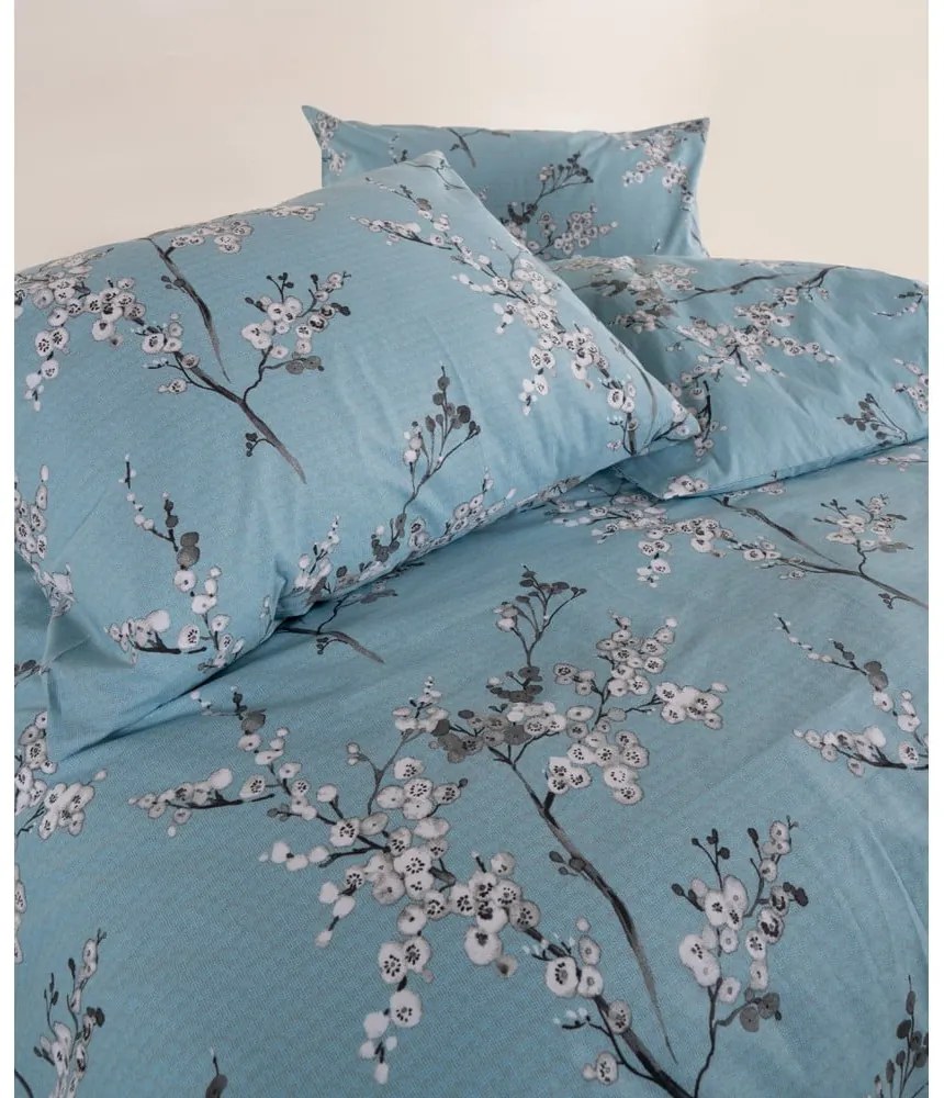 Синьо двойно удължено спално бельо от памук Renforcé 240x220 cm Blue Floral – Mila Home Luxury