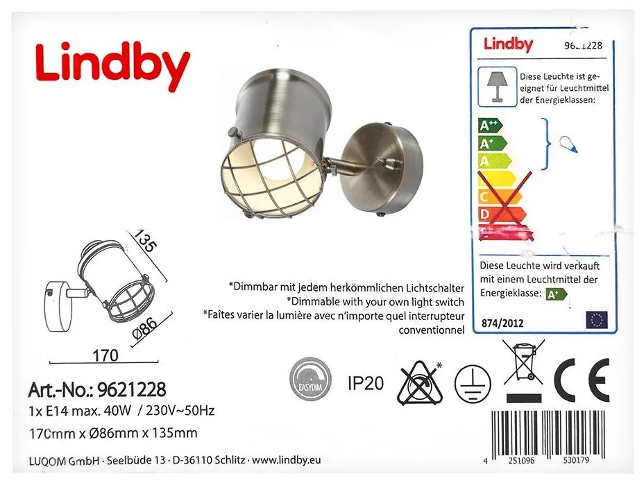 Lindby - LED Димируем аплик EBBI 1xE14/5W/230V