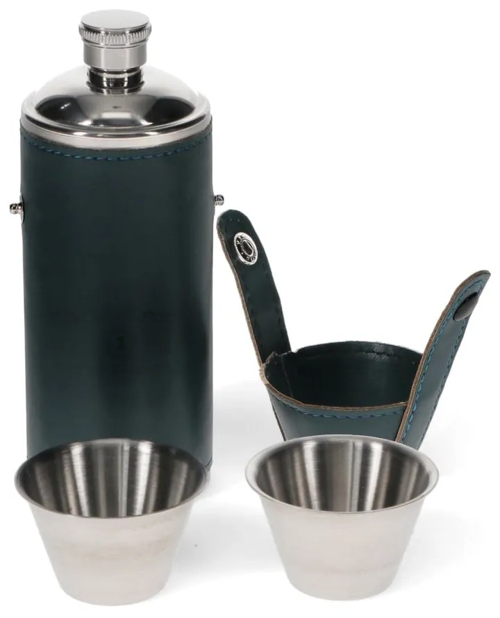 Тъмносин комплект колба и чаши за шотове от неръждаема стомана 220 ml 3 бр. Spirit of Adventure – Rex London