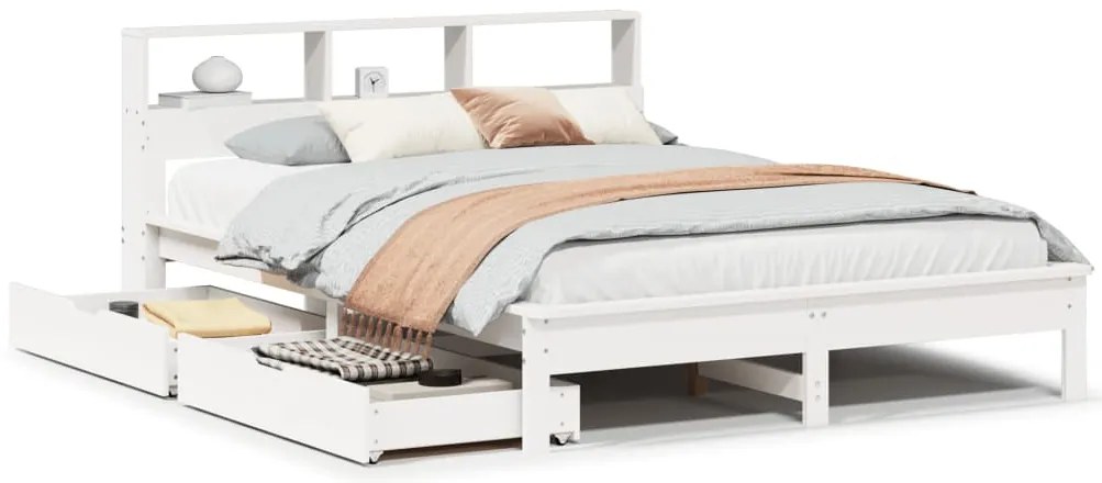 3309810 vidaXL Легло с етажерка за книги, без матрак, 140x200 см, бор масив