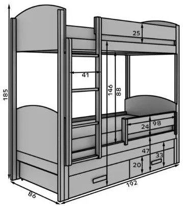 Двуетажно легло Лия-бяло-сиво-180 x 80