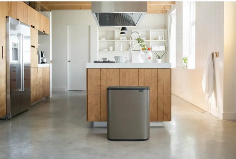 Кош за боклук Brabantia Bo Touch 1001271, 2x30 л, Плавно и безшумно отваряне, Голям отвор, Тъмносив