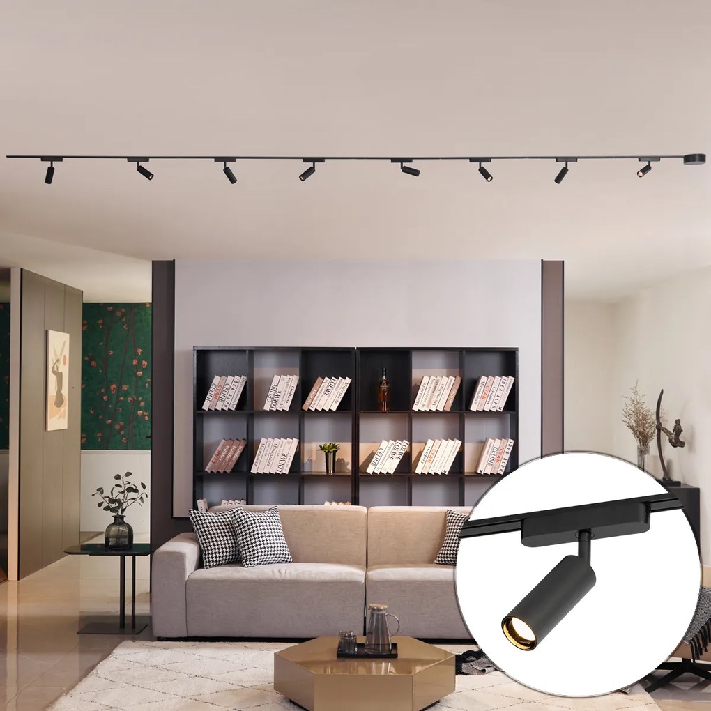 Модерна релсова система за осветление с 8 черни прожектора 1-фазов - Magnetic Samson