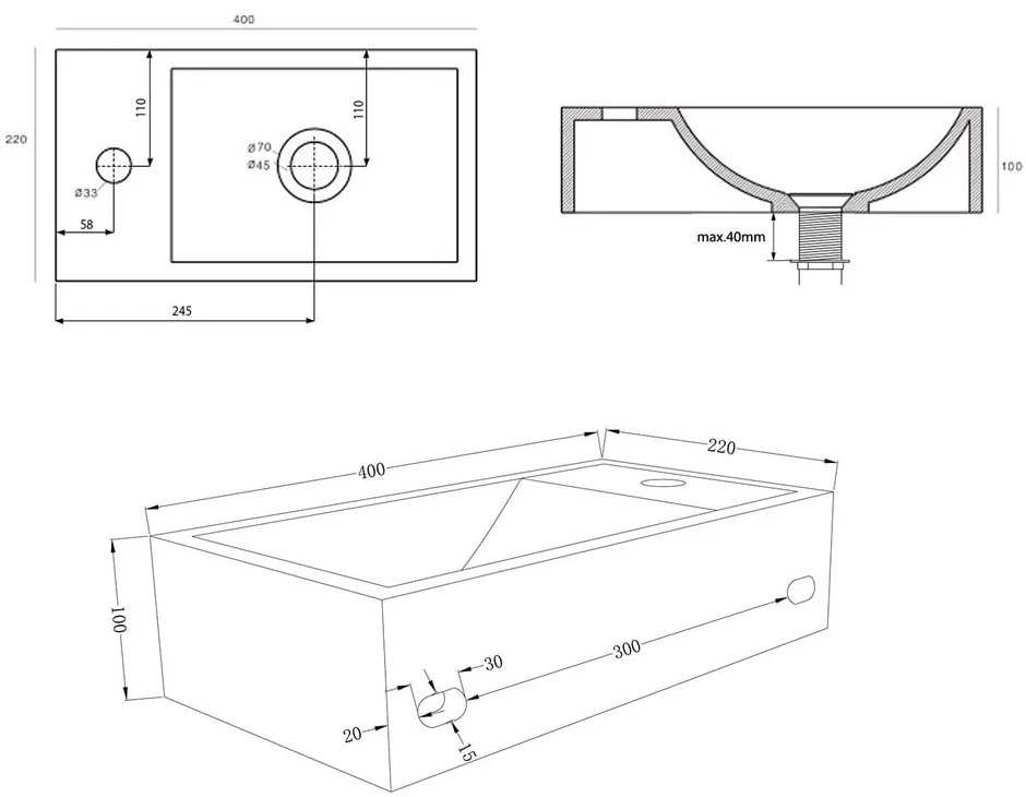 Светлосив бетонен малък умивалник 40x22 cm Crest – Sapho