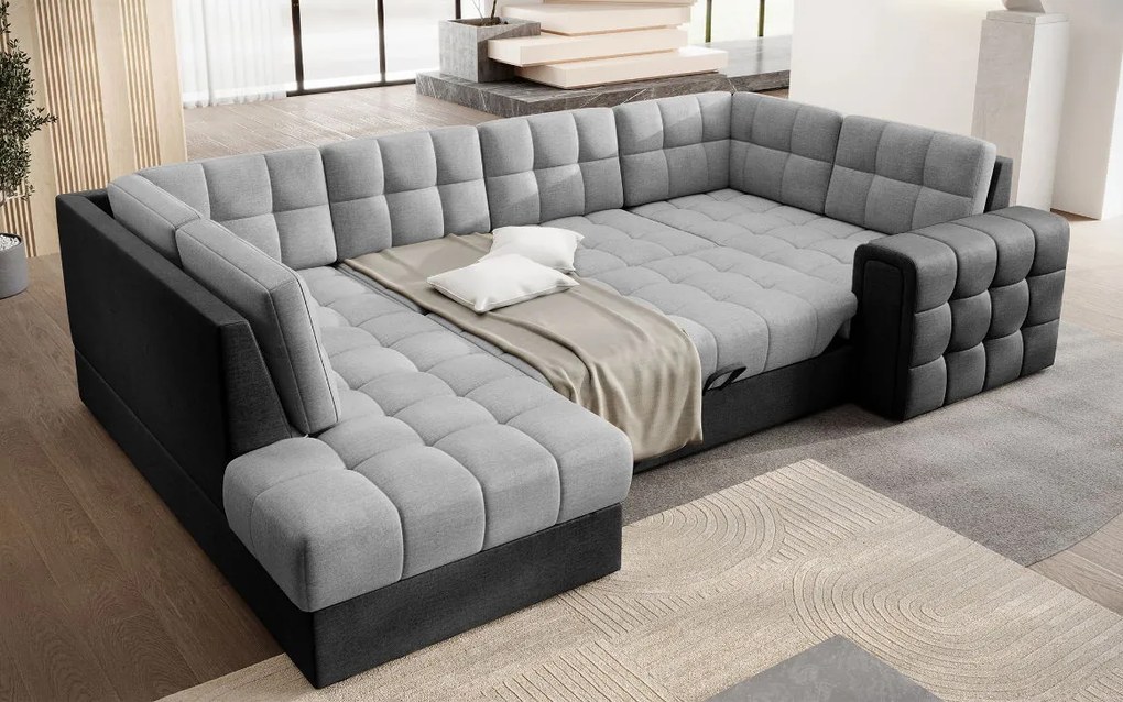 Ъглов диван Bale U-Светлосив - Черен-Ляв