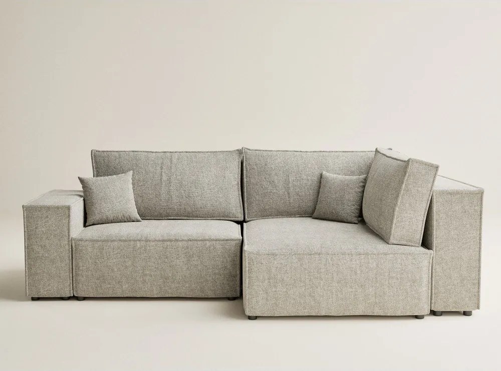 Бежов шенилов сгъваем/с място за съхранение ъглов диван (десен ъгъл/L форма) Tonga – Maison de Rêve